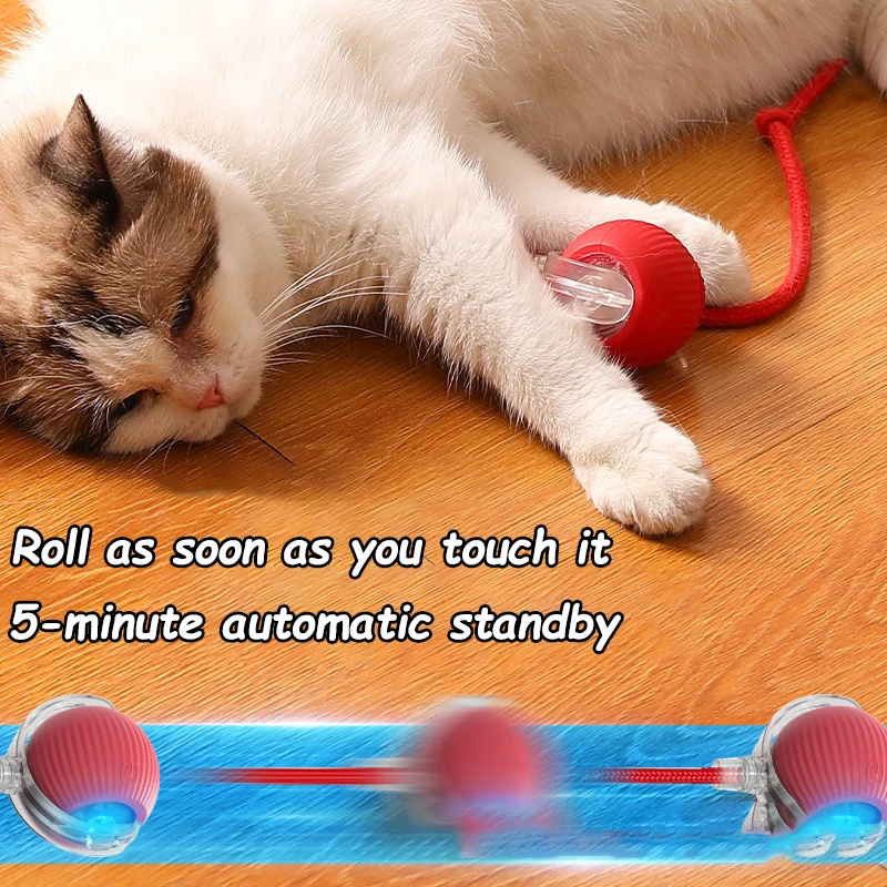 2Pcs Cat Interactive Ball Toys Automatic Rolling Ball Faux Tail Rechargeable Smart Pet Electric Toy Cat Training Imitate Mouse - Image 4