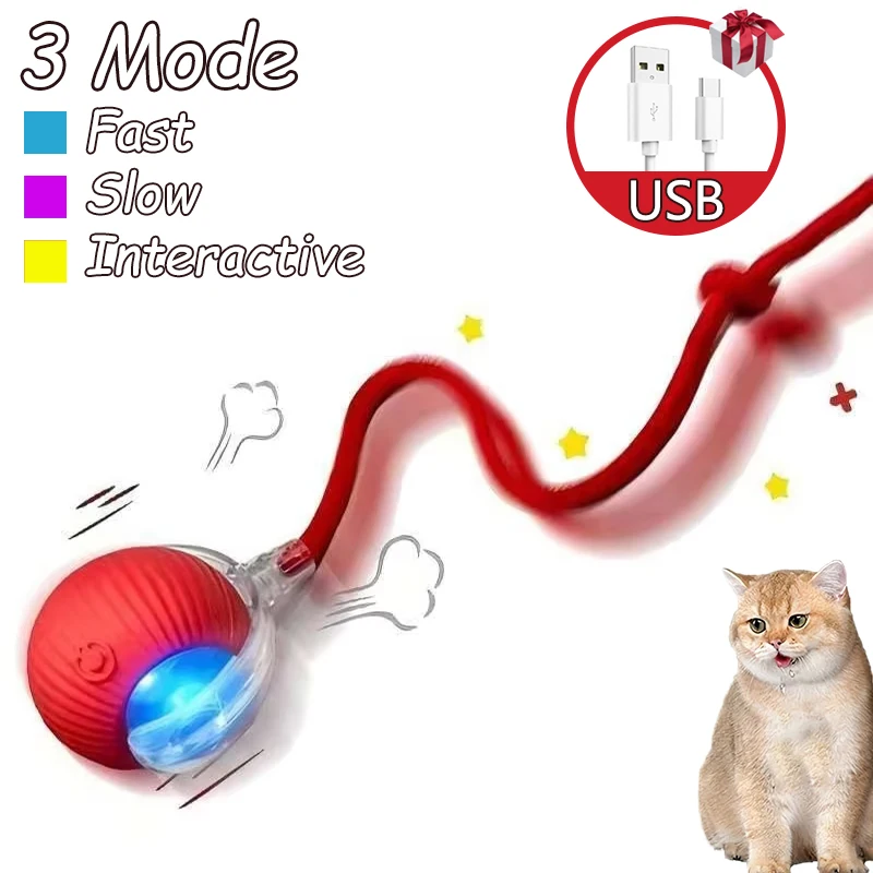 2Pcs Cat Interactive Ball Toys Automatic Rolling Ball Faux Tail Rechargeable Smart Pet Electric Toy Cat Training Imitate Mouse - Image 15