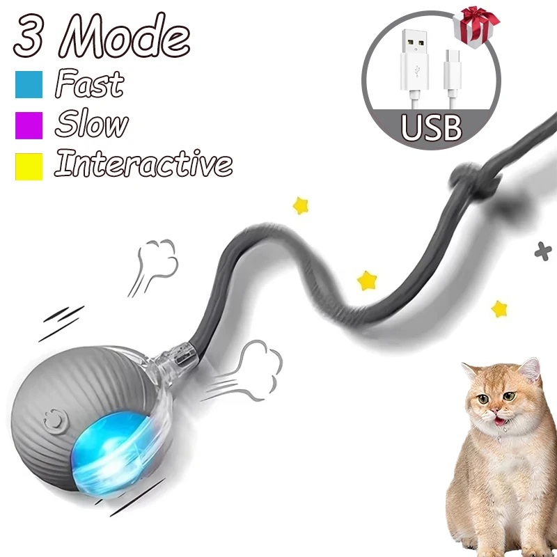 2Pcs Cat Interactive Ball Toys Automatic Rolling Ball Faux Tail Rechargeable Smart Pet Electric Toy Cat Training Imitate Mouse - Image 8
