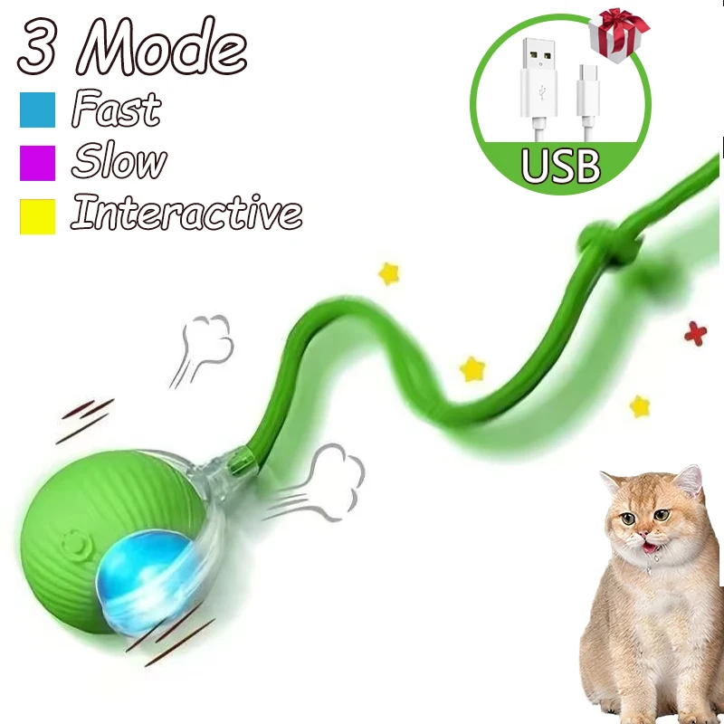 2Pcs Cat Interactive Ball Toys Automatic Rolling Ball Faux Tail Rechargeable Smart Pet Electric Toy Cat Training Imitate Mouse - Image 14